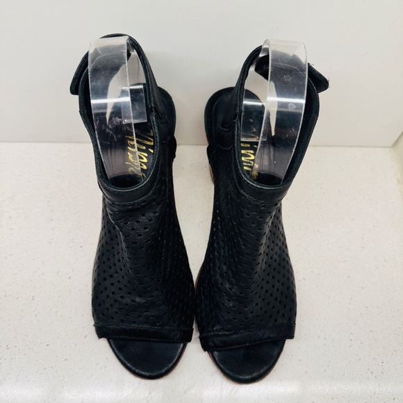 Mimosa Black Genuine Soft Leather Shoes Peep Toe Stacked Heel Sandals Sz 37 - Picture 4 of 15